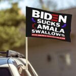 12×18 In Biden Sucks Kamala Swallows Car Flag Fuck Joe Biden Anti Kamala Harris Vote Red 2022 Save America Vote Republican Car Flag Trump 2024 Car Flag Double Sided Outdoor Window Clip Decoration Trucks Car Sign Flags