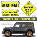 Suvnie 3 PCS Student Driver Sticker, Removable Reflective New Student Driver Safety Sign with Suction Cup, Please Be Patient Decal Sticker for New Drivers, Car Exterior Accessories
