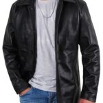 STOREJEES Mens Long Leather Jacket | Car Coat Black, 2XL