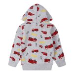 NUBEEHOHO Toddler Boy Sweatshirt Kids Fire Truck Grey Zip Up Hoodie Fall Winter Outerwear Cotton Jackets 4T (Fire Truck-3043)