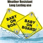 Baby On Board Sticker for Cars, 2PCS 5″x5″ Safety Car Warning Signs with Double Suction Cups, Durable and Strong Without Residue