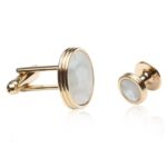 Cuff-Daddy Mother of Pearl and Gold Tuxedo Cufflinks and Studs Formal Set with Gift Box