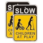 PHTTULE Slow Children at Play Signs 2 Pack, 18 x 12 Inches Kids Playing Slow Down Safety Signs for Street Neighborhood Sturdy Rust Free Aluminum