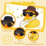 CoFuBcad Car Rubber Duck Ornaments Dash Duck Decorations for Car Dashboard Ornament Decoration Accessories with Mini Hat Musical Instruments Necklace Sunglasses(Style A18)