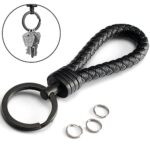 SERASAR leather key-ring with stainless steel keyring – additional rings for small keys – ideal for cars, motorcycles, bicycles and house keys – with gift-box for men and women