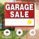 Garage Sale Sign, 17″ x 13″ Garage Sale Signs with Stakes, Yard Sale Signs with Stakes, Weather-proof Garage Sale Sign with Arrow Garage Sale Signs with Metal Stakes for Outdoor Estate (6 Pcs)