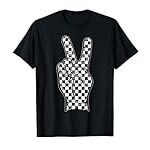 Checkered Peace Sign Hand Sign Race Car Racing Flag Pit Crew T-Shirt