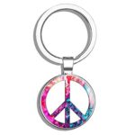 PRS Vinyl Peace Sign Kalidescope Double Sided Stainless Steel Keychain Key Ring Chain Holder Car/Key Finder