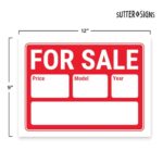 For Sale Signs 12×9, Plastic Signs for Used Car, Trailer, Vehicle for Sale with Year and Model, Waterproof Plastic (Pack of 4)