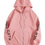 SHENHE Women’s Zip Up Graphic Hoodie Car Print Loose Hooded Jacket Sweatshirt with Pockets Pink Small