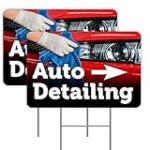 Vista Products Auto Detailing (Arrow) 2 Pack Double-Sided Yard Signs 16″ x 24″ with Metal Stakes (Made in the USA)