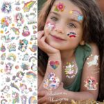 83+ PCS Groovy Silver Metallic Unicorn Temporary Tattoos For Kids Girls Boys, Glitter Flash Fake Tattoo Stickers Child, Rainbow Star Cute Cartoon Tattoos Pony Horse Party Supplies Goodie Bags Stuffers