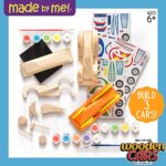 Made By Me Build & Paint Your Own Wooden Cars by Horizon Group USA, DIY Wood Craft Kit, Easy to Assemble & Paint 3 Race Cars, Multicolored