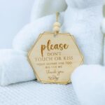 Wooden hexagon card Please Do Not Touch or Kiss Baby Sign Please Do Not Touch Baby Wooden Sign Baby Shower (M07)