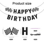 Black Race Car Birthday Banner, Checkered Flag Car Happy Birthday Banner Double-Side Racing Car Birthday Party Banner Self Assemble Decoration
