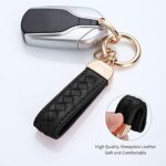 Genuine Leather Car Keychain, Handmade Knit Sheepskin Key chains for Women, Universal Key Fob Holder with 360 Degree Rotatable, Anti-Lost D-Ring, 2 Keyrings and 1 Screwdriver – Black