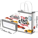 20PCS Two Fast Two Curious Goodie Bags Car Themed Happy 2nd Birthday Party Decorations Baby Shower Racing Car Themed Candy Treat Bags with Handles Cheers to 2 Year Old Birthday Party Decor Sign