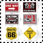 KOTLMIGHT Fast One Birthday Decorations for Boys, 10PCS 1st Race Car Wall Signs Funny Tags for 1 Year Old Party Decor Table Centerpieces Door Wall Windows Signs Picture Props for Boys