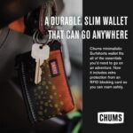 Chums Surfshorts Wallet – Lightweight Slim Wallet with RFID Blocking Card & Clear ID Window – Zippered, Water Resistant w/ Key Ring (Black/Gray)