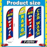 CroBlissful 3 Pcs 15 Feet Car Wash Sign Car Wash Themed Feather Flag Banner Auto Detail Hand Wash Advertising Feather Flag with Pole Kit Weatherproof Polyester Flag for Business Advertising