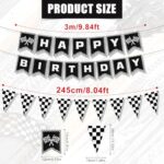 Black and White Race Car Birthday Banner, Checkered Pennant Flag Car Happy Birthday Banner Double-Side Racing Car Theme Birthday Party Banner Self Assemble Hanging Decoration Supplies