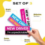 HEY-OKEY New Driver Magnet for Car – Funny Pink 3-Pack Girly Please Be Patient Reflective Magnetic Bumper Sticker Set – Removable Novice Rookie Safety Attention Sign – Weather-Resistant – 10 x 3.5 in