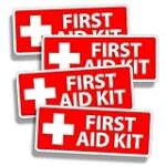 (4) Sign First aid kit red 3×1 inches Lunch Box Funny Vehicle Safety Warning Rules Bumper Sticker car Window Truck Water Bottle Flask – Made and Shipped in USA