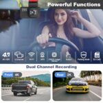 Dash Cam Front and Rear, 4K FHD Dual Dash Camera for Cars, Dash Cam with GPS, 5G WiFi & App Control, 64GB Card Included, G-Sensor, Night Vision, Loop Recording, 170°Wide Angle, WDR, 24H Parking Mode