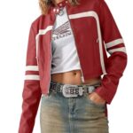 Saodimallsu Women’s Faux Leather Jackets Zip Up Stand Collar Cropped Motocross PU Coats