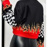 Floerns Women’s Letter Racing Motorcycle Coat Drop Shoulder Bomber Jacket Outerwear Black Medium