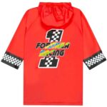 Puddle Play Kids Lightweight Rain Outwear Slicker, Hooded and Waterproof – Red and Colorful Cars Design Jacket – Size 2-3 Years