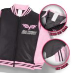 Isaac Morris Limited Hot Wheels Girls Bomber Jacket with Race Car Graphic Design Zip Up Varsity Jacket for Big Kids and Teens (Black & Pink, Size 10/12)