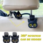 MaPctSy Car Seat Headrest Hooks – Cute Cartoon Cat Hook Vehicle Hanger for Purses, Bags, Coats, Umbrellas Holder (2pc Black)