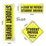 3 Pieces Student Driver Signs with Suction Cups New Driver Stickers Please Be Patient Window Cling Magnet for Car Window Removable Reusable Gifts for Beginners Driving Learner
