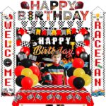 Race Car Party Decorations 19 Pcs Racing Themed Birthday Party Supplies Includes Banner Backdrop Porch Sign Balloons Tablecloth for Boys Men Car Racing Themed Birthday Party Decor