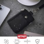 Artpaxy Minimalist Wallet For Mens Womens, Keychain RFID Blocking Zipper Small Wallet with ID Window 2 Lanyards,Water Resistant Travel Cash Card Coin Case Boys Girls