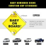 Ohleats 2PCS Baby On Board Sticker for Car Window, 5″×5″ Baby in Car Safety Sign with Suction Cups, Removable Warning Decal Sticker for Vehicle Owner with Baby, Car Accessories
