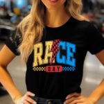 Racing Shirt Women Race Day Checkered Flag Printed Tshirt Car Race Team Lover Shirt Raceday Short Sleeve Tee Tops
