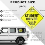Wevdn 2 PCS Student Driver Sign for Car Window, 5″×5″ Please Be Patient New Driver Sticker with Suction Cups, Car Accessories (Black)