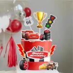 12 Pcs Racing Happy Birthday Cake Toppers – Race Car Party Decorations Set & Happy Birthday Signs, Car Themed Party Supplies for Kids, Boys, Girls, Baby Showers
