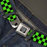 Buckle-Down Seatbelt Belt – Checker Black/Neon Green – 1.5″ Wide – 32-52 Inches in Length