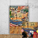 AOFOTO 5x7ft Vintage Route 66 Backdrop for Photography Comic Retro Motel Motor Car Truck Road Sign Photo Background Route 66 Classic Car Birthday Party Decorations Boy Adult Portrait Photo Booth Props