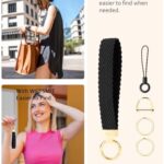 WEESMILE Keychain Wristlet, Stretchy Key Chain for Car Keys with 2 Keyrings and D ring, Cute Braided Wrist Bracelet for Women Men (Space Black)