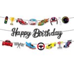 3Pcs Race Car Happy Birthday Banner Race Car Party Decorations Racing Theme Party Banner Racing Party Sign for Racing Birthday Baby Shower Supplies
