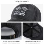 LAMCEPLU Racing Hats for Men Women, Race Day Hat, Funny Racing Cap Gifts for Race Car Fans, Adjustable Checkered Flag Embroidered Washed Cotton Sports Baseball Caps Grey