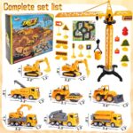 CORPER TOYS Diecast Construction Vehicles Playset Toys for Kids with Road Signs, Play Mat, Tower Crane, Excavator, Bulldozer Alloy Engineering Cars Set for Toddler Gift for Christmas Birthday