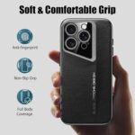 Furwabo Leather Case for iPhone 16 Pro, Ultra Thin Sports Car Design, PU Leather with Hard PC Protective Slim Shockproof Cover with Luxury Electroplate Frame for iPhone 16 Pro (Black)