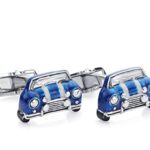 British’s Vintage Iconic Mini Car with Blue and White Enamel 925 Sterling Silver Cufflinks | For Business, Wedding, Gift CU1754BLUE