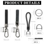 Car captain 3 Pack Leather Keychain Universal Key Chains for Car Keys Woven Strap Braided Rope Leather Key Chain for Men Key Fob keychain Holder With 5 Keyrings,5 Anti-Lost D-Ring