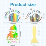 4 Pcs Baby On Board Sticker Set – Funny Cute Safety Signs, Waterproof Holographic Silver Decals for Car Windows